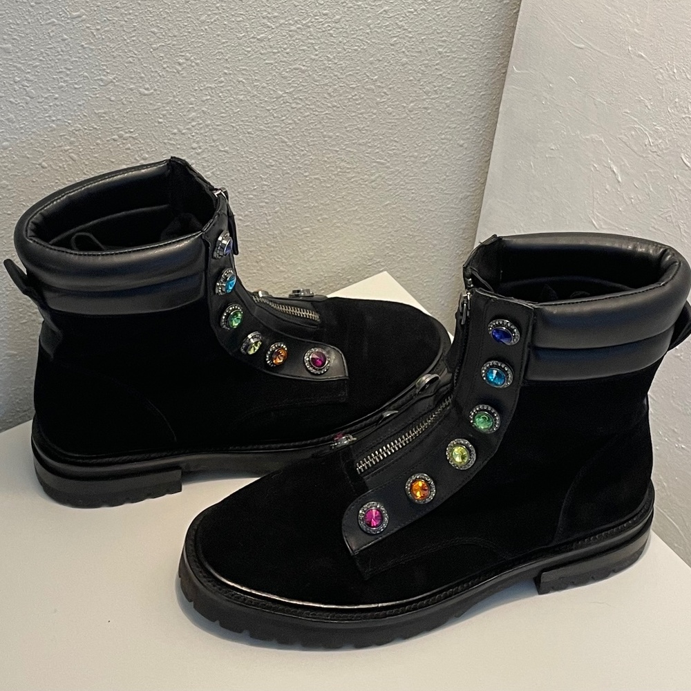 Kurt Geiger combat boots with rainbow rhinestones
